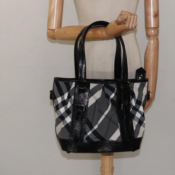 BURBERRY Nova Check Tote Bag Nylon Black Auth - Picture 1 of 15